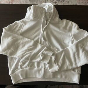 Hollister Cropped White Zip-Up Hoodie